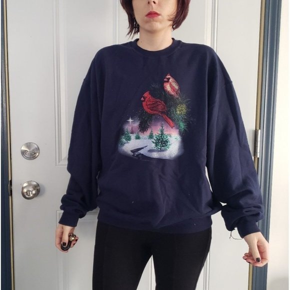 Cardinal Snow Scene Crew Neck‎ Sweatshirt - Picture 1 of 4